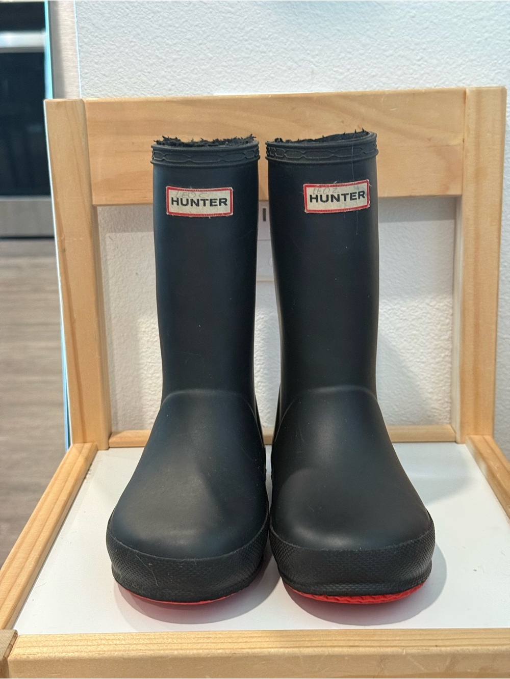 Hunter Kids Matte Black Rain Boots with Red Accents